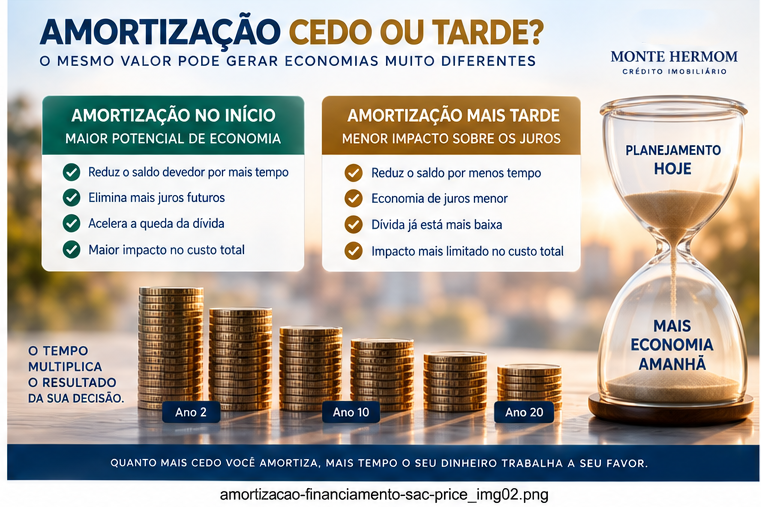 Impacto da amortização realizada cedo ou tarde no financiamento