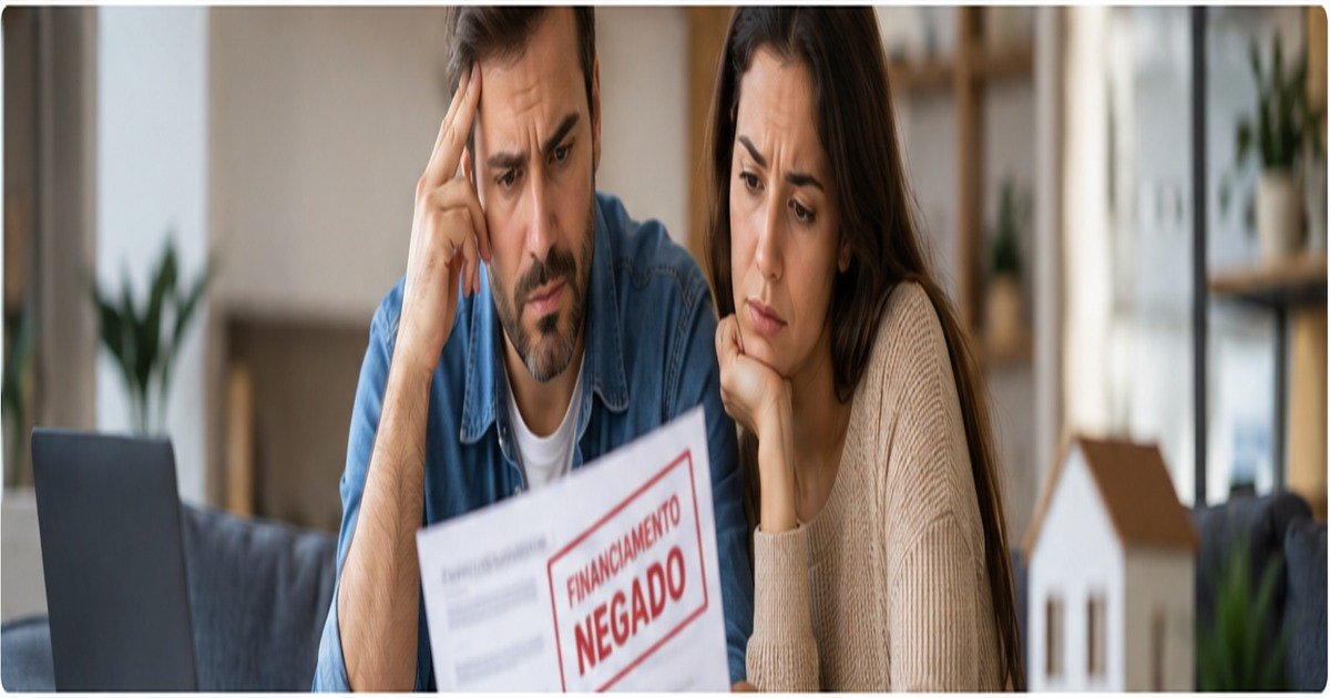Casal preocupado ao analisar uma negativa de financiamento imobiliário