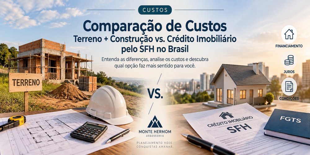 Comparação de custos entre terreno mais construção e crédito imobiliário pelo SFH