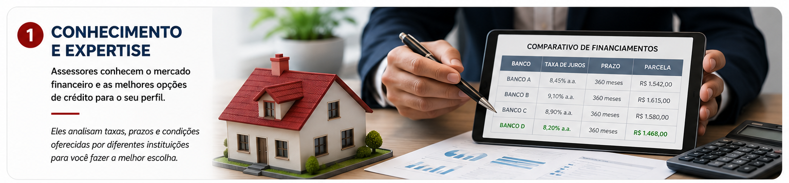 Cliente analisando alternativas de crédito imobiliário com assessoria