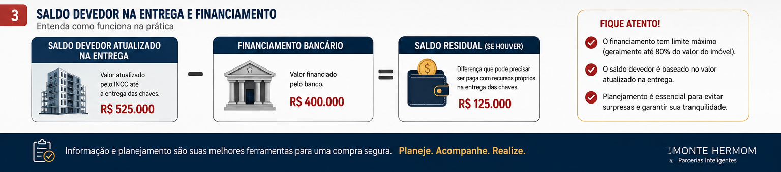 Planejamento do comprador para entrada, obra, entrega e financiamento