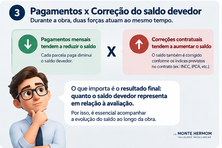 Relação entre pagamentos e correções contratuais no saldo devedor