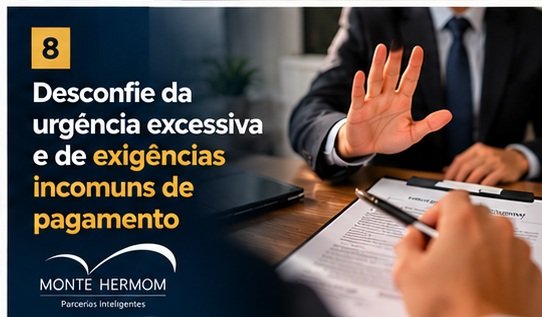 Negociação imobiliária com gesto de cautela diante de pressão para pagamento