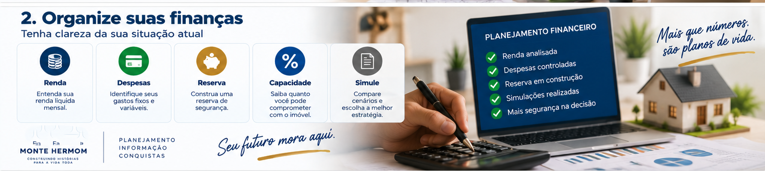 Comparação de cenários de entrada, financiamento e prazo para compra de imóvel
